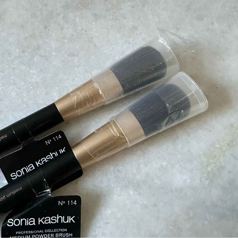 Lot of 2 Sonia Kashuk Medium Powder Brush 114 Black and Gold New Makeup Setting